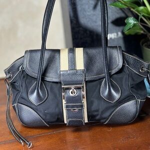 AUTHENTIC Prada Vitello Daino Stripe Shoulder Bag. Black.